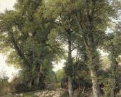 Sheep resting in a woodland glade, a traveller looking on - 弗雷德里克·威廉·休谟